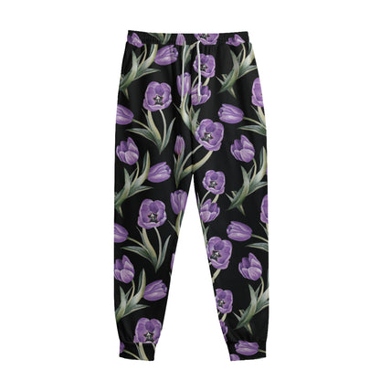 Purple Watercolor Tulip Pattern Print Sweatpants