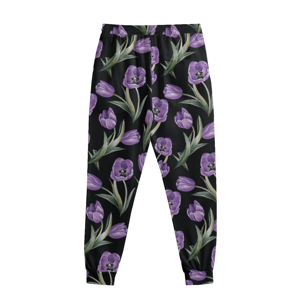 Purple Watercolor Tulip Pattern Print Sweatpants