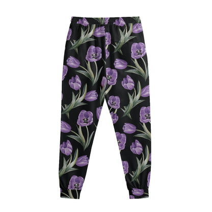 Purple Watercolor Tulip Pattern Print Sweatpants