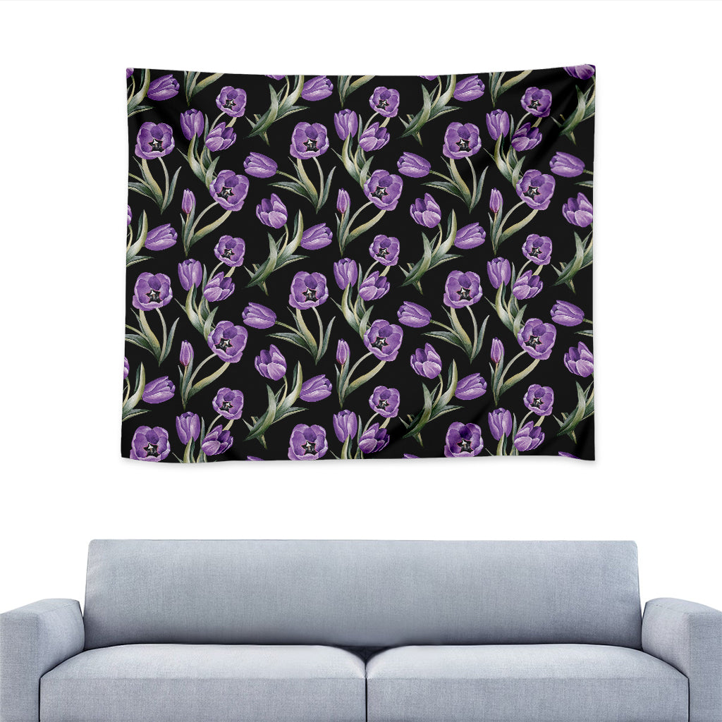 Purple Watercolor Tulip Pattern Print Tapestry