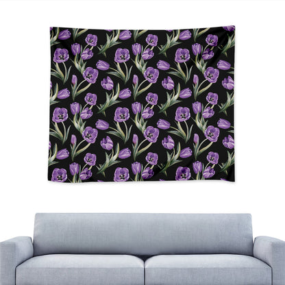 Purple Watercolor Tulip Pattern Print Tapestry