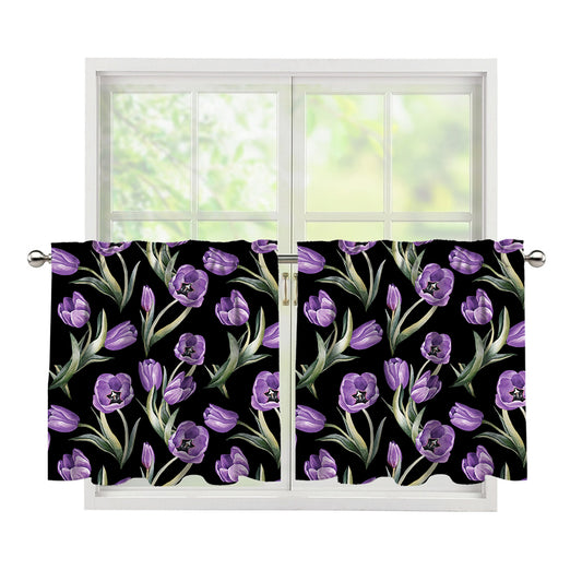 Purple Watercolor Tulip Pattern Print Tier Curtains