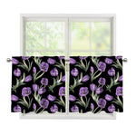 Purple Watercolor Tulip Pattern Print Tier Curtains