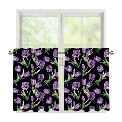 Purple Watercolor Tulip Pattern Print Tier Curtains