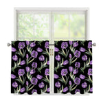 Purple Watercolor Tulip Pattern Print Tier Curtains