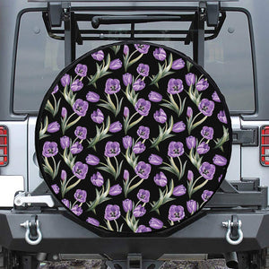 Purple Watercolor Tulip Pattern Print Tire Cover