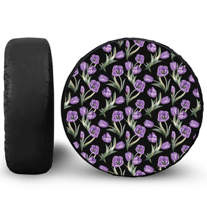 Purple Watercolor Tulip Pattern Print Tire Cover