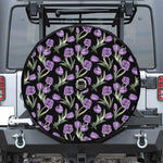 Purple Watercolor Tulip Pattern Print Tire Cover With Camera Hole