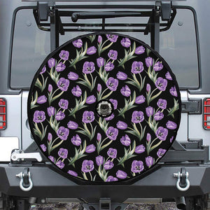 Purple Watercolor Tulip Pattern Print Tire Cover With Camera Hole