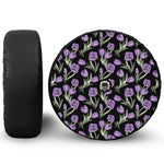 Purple Watercolor Tulip Pattern Print Tire Cover With Camera Hole