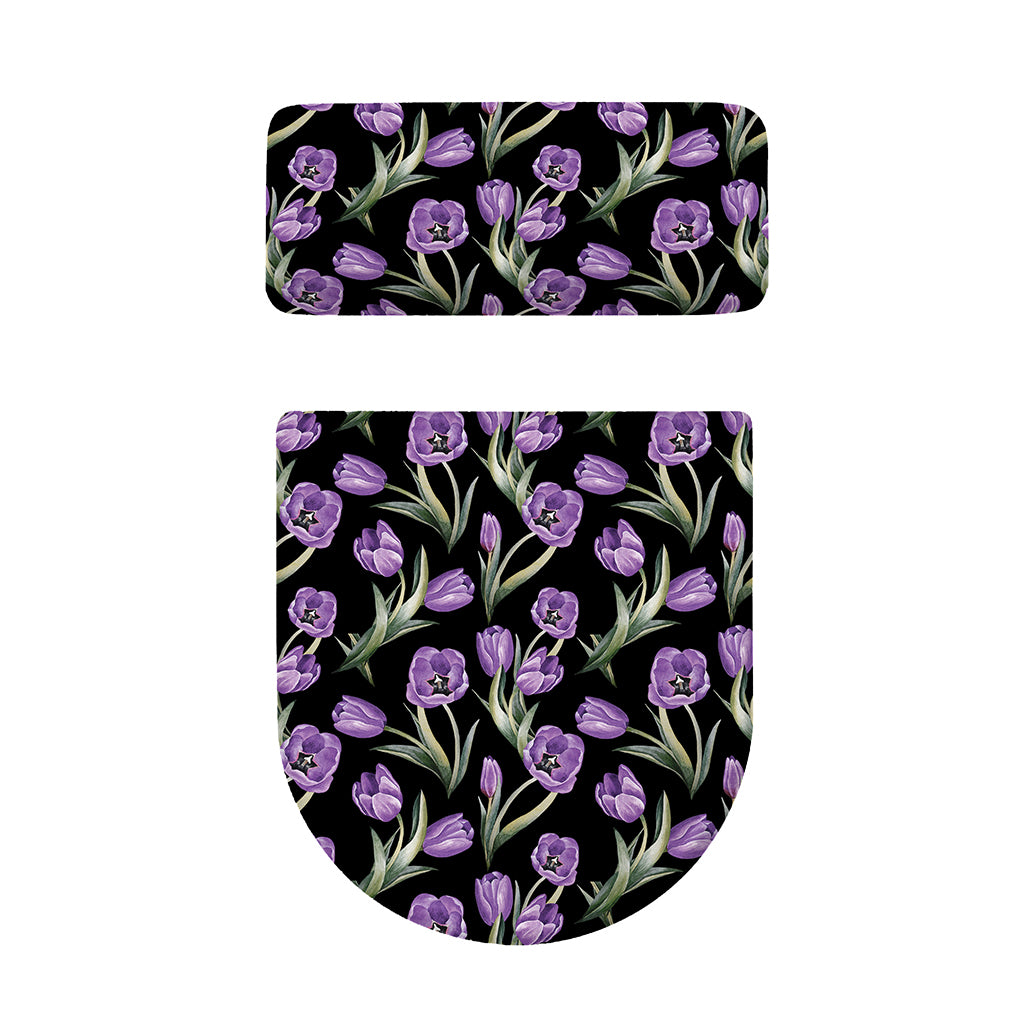 Purple Watercolor Tulip Pattern Print Toilet Lid And Tank Cover Set
