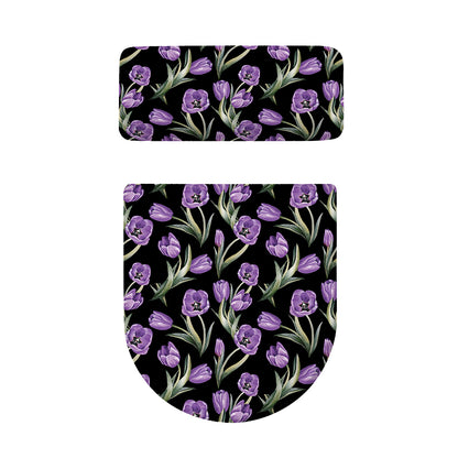 Purple Watercolor Tulip Pattern Print Toilet Lid And Tank Cover Set
