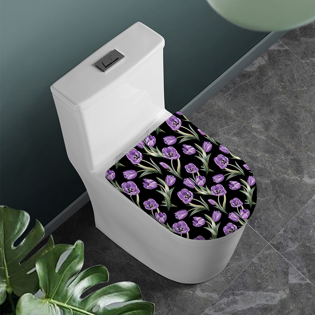 Purple Watercolor Tulip Pattern Print Toilet Lid Cover