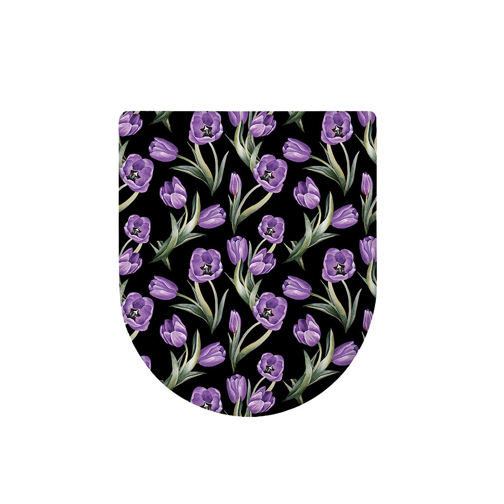 Purple Watercolor Tulip Pattern Print Toilet Lid Cover