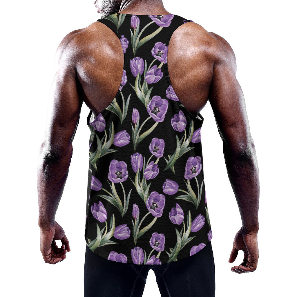 Purple Watercolor Tulip Pattern Print Training Tank Top
