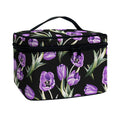 Purple Watercolor Tulip Pattern Print Travel Makeup Bag