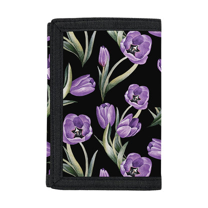 Purple Watercolor Tulip Pattern Print Trifold Wallet