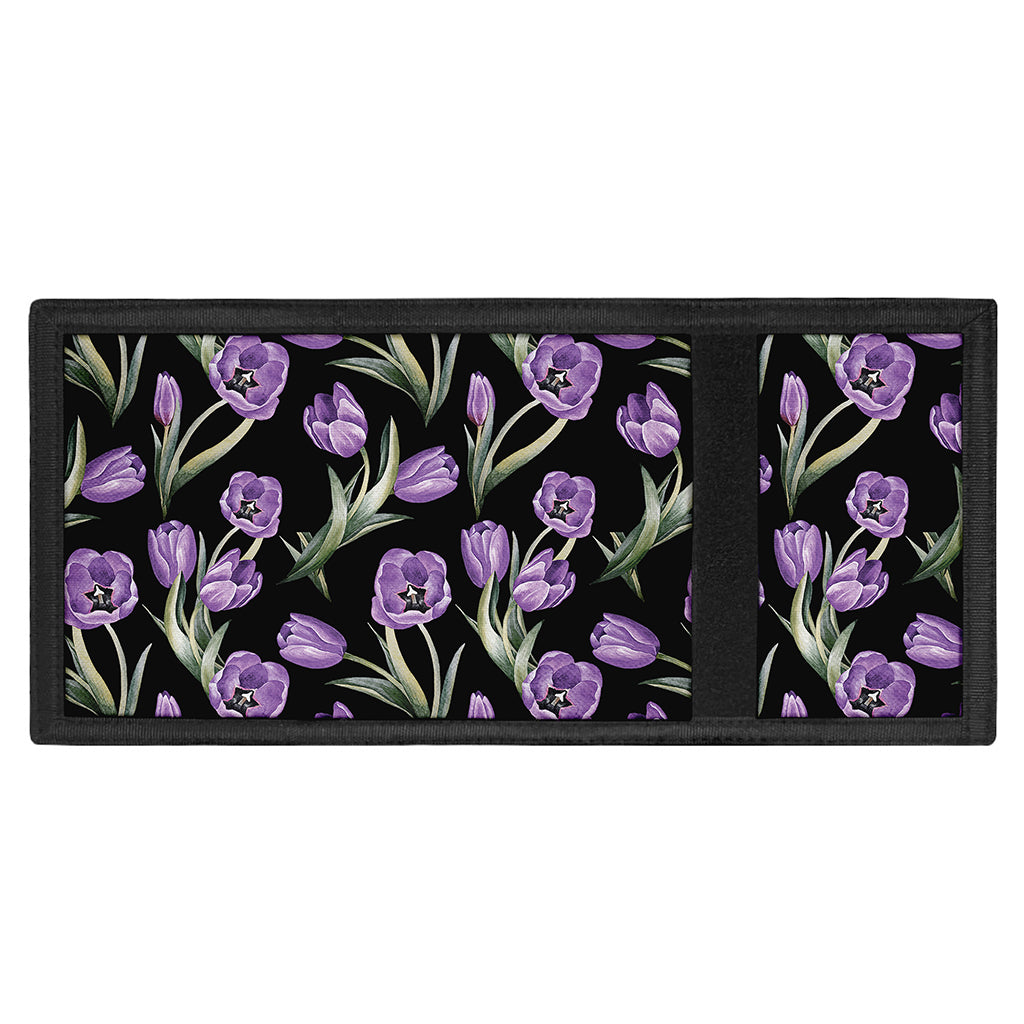 Purple Watercolor Tulip Pattern Print Trifold Wallet