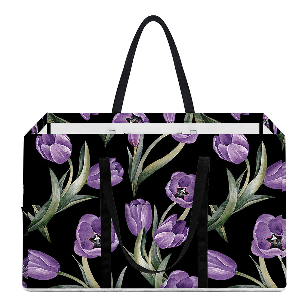 Purple Watercolor Tulip Pattern Print Utility Tote Bag