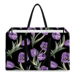 Purple Watercolor Tulip Pattern Print Utility Tote Bag