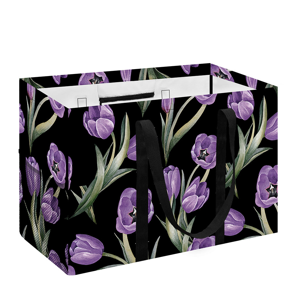 Purple Watercolor Tulip Pattern Print Utility Tote Bag