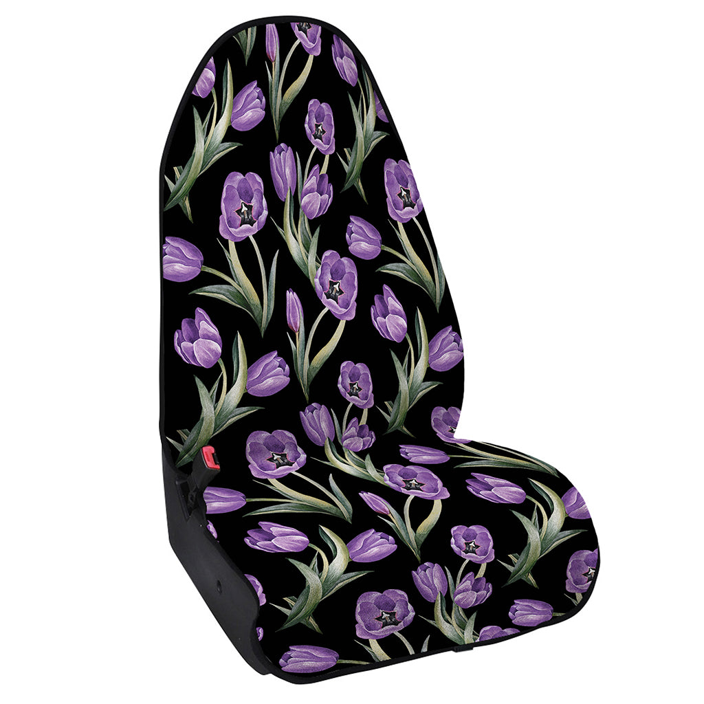 Purple Watercolor Tulip Pattern Print Waterproof Car Seat Cover