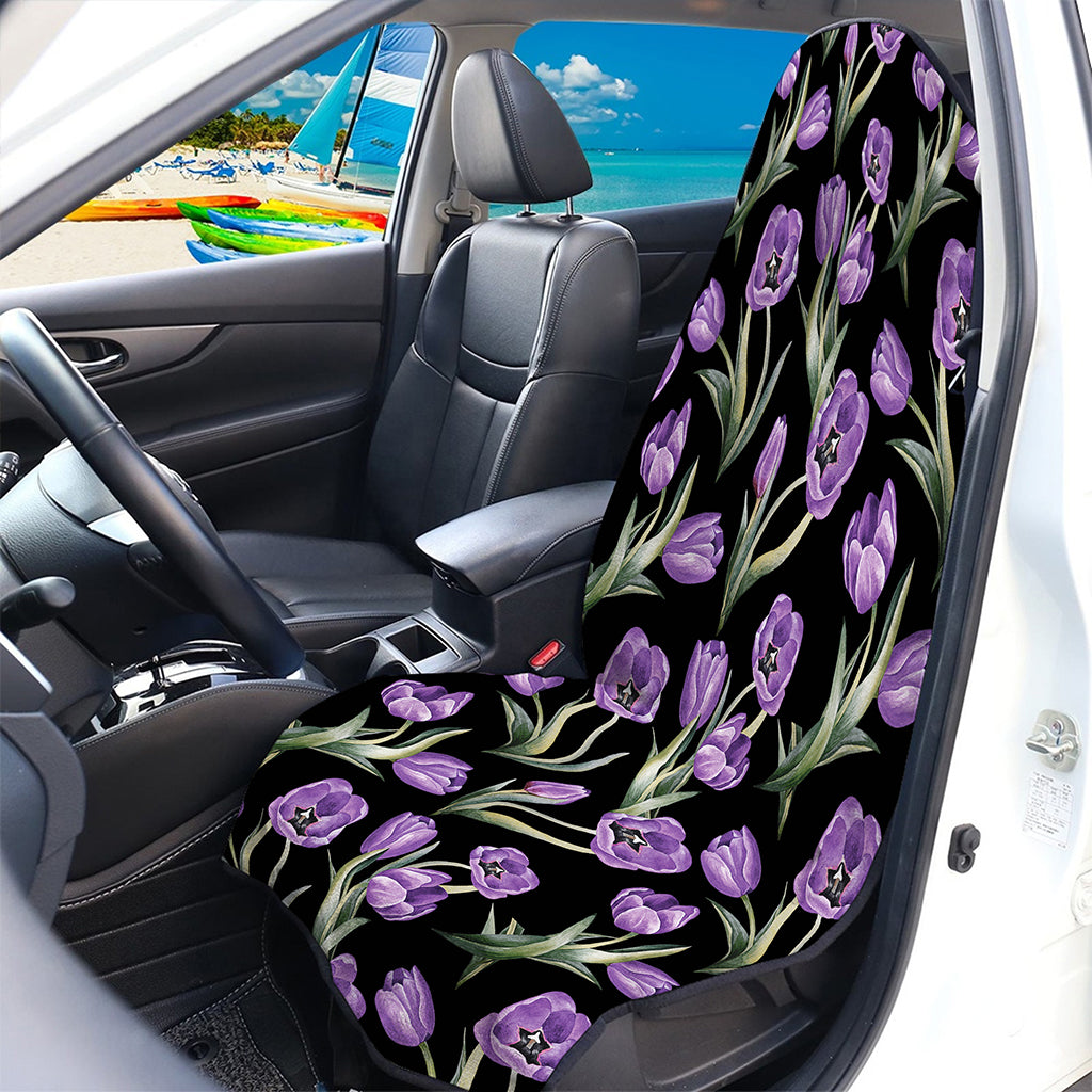 Purple Watercolor Tulip Pattern Print Waterproof Car Seat Cover