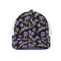 Purple Watercolor Tulip Pattern Print White Mesh Trucker Hat