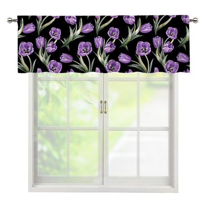 Purple Watercolor Tulip Pattern Print Window Valance