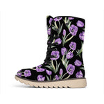 Purple Watercolor Tulip Pattern Print Winter Boots