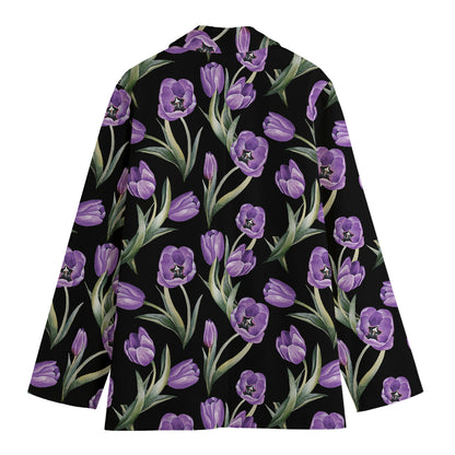 Purple Watercolor Tulip Pattern Print Women's Blazer