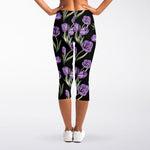 Purple Watercolor Tulip Pattern Print Women's Capri Leggings