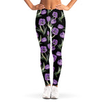 Purple Watercolor Tulip Pattern Print Women's Leggings