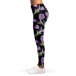 Purple Watercolor Tulip Pattern Print Women's Leggings