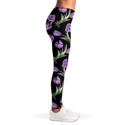 Purple Watercolor Tulip Pattern Print Women's Leggings
