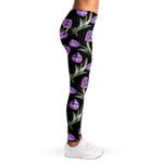 Purple Watercolor Tulip Pattern Print Women's Leggings