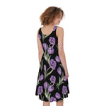 Purple Watercolor Tulip Pattern Print Women's Sleeveless Dress