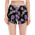 Purple Watercolor Tulip Pattern Print Women's Split Running Shorts