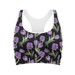 Purple Watercolor Tulip Pattern Print Women's Sports Bra
