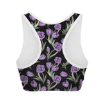 Purple Watercolor Tulip Pattern Print Women's Sports Bra