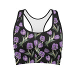 Purple Watercolor Tulip Pattern Print Women's Sports Bra