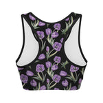 Purple Watercolor Tulip Pattern Print Women's Sports Bra