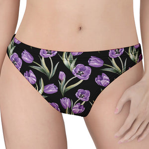 Purple Watercolor Tulip Pattern Print Women's Thong