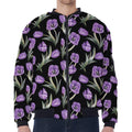Purple Watercolor Tulip Pattern Print Zip Sleeve Bomber Jacket