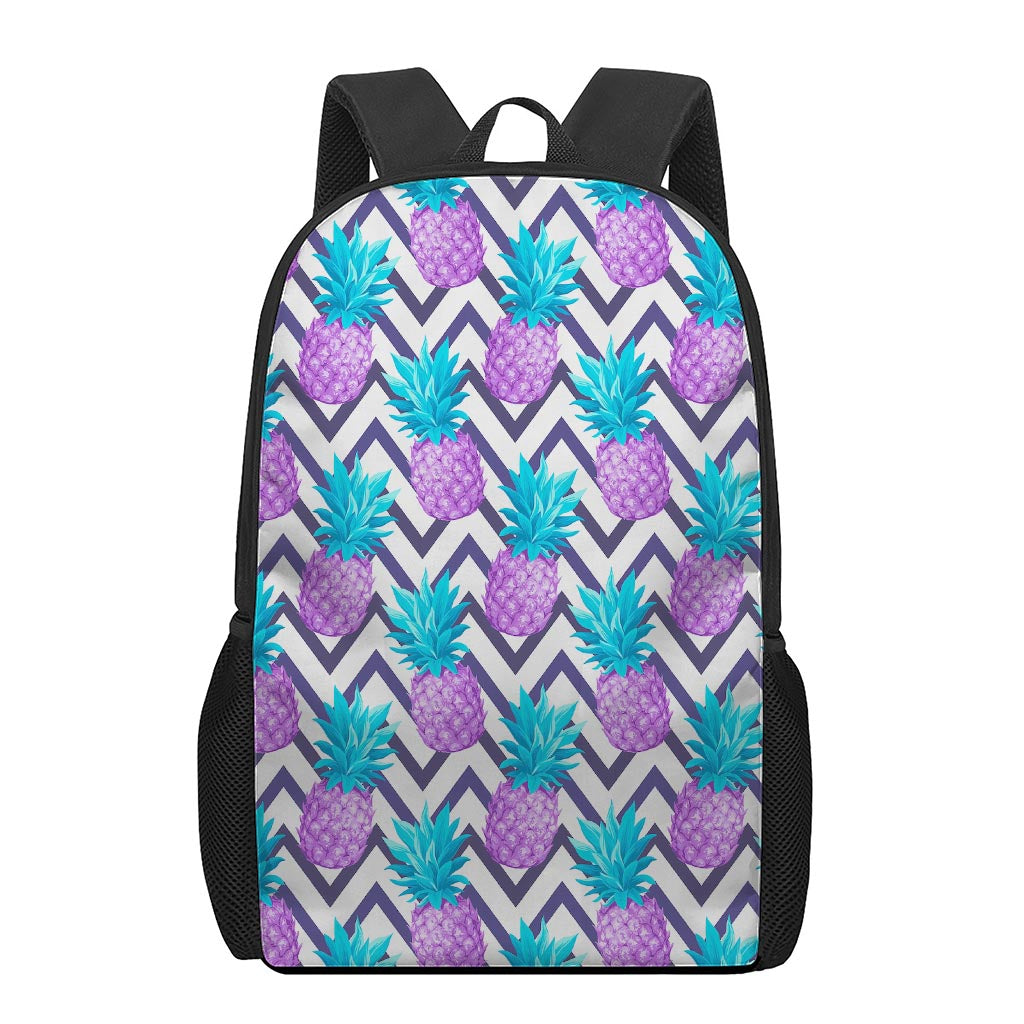 Purple Zig Zag Pineapple Pattern Print 17 Inch Backpack
