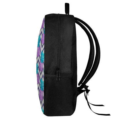 Purple Zig Zag Pineapple Pattern Print 17 Inch Backpack