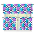 Purple Zig Zag Pineapple Pattern Print 3 Piece Kitchen Curtains