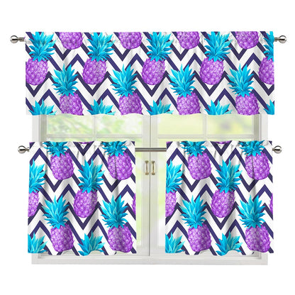 Purple Zig Zag Pineapple Pattern Print 3 Piece Kitchen Curtains