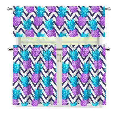 Purple Zig Zag Pineapple Pattern Print 3 Piece Kitchen Curtains