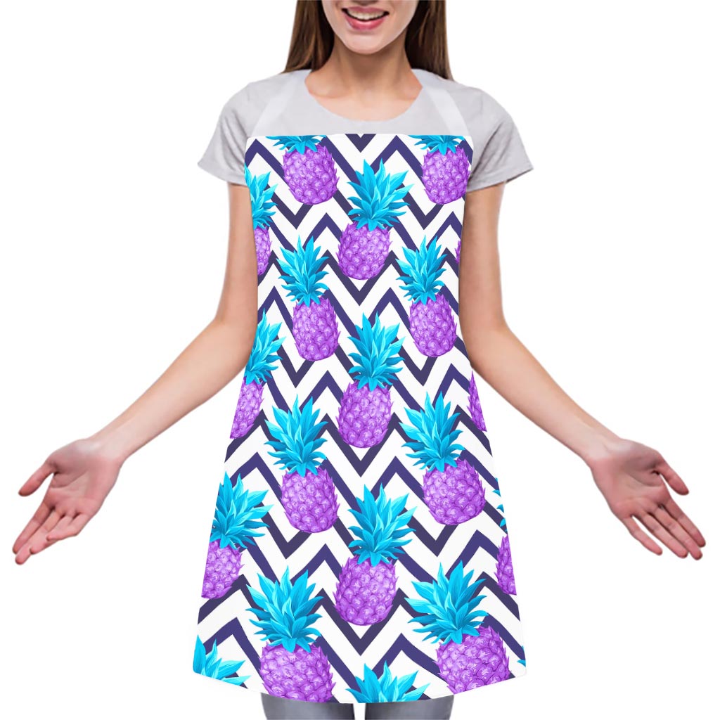 Purple Zig Zag Pineapple Pattern Print Adjustable Apron